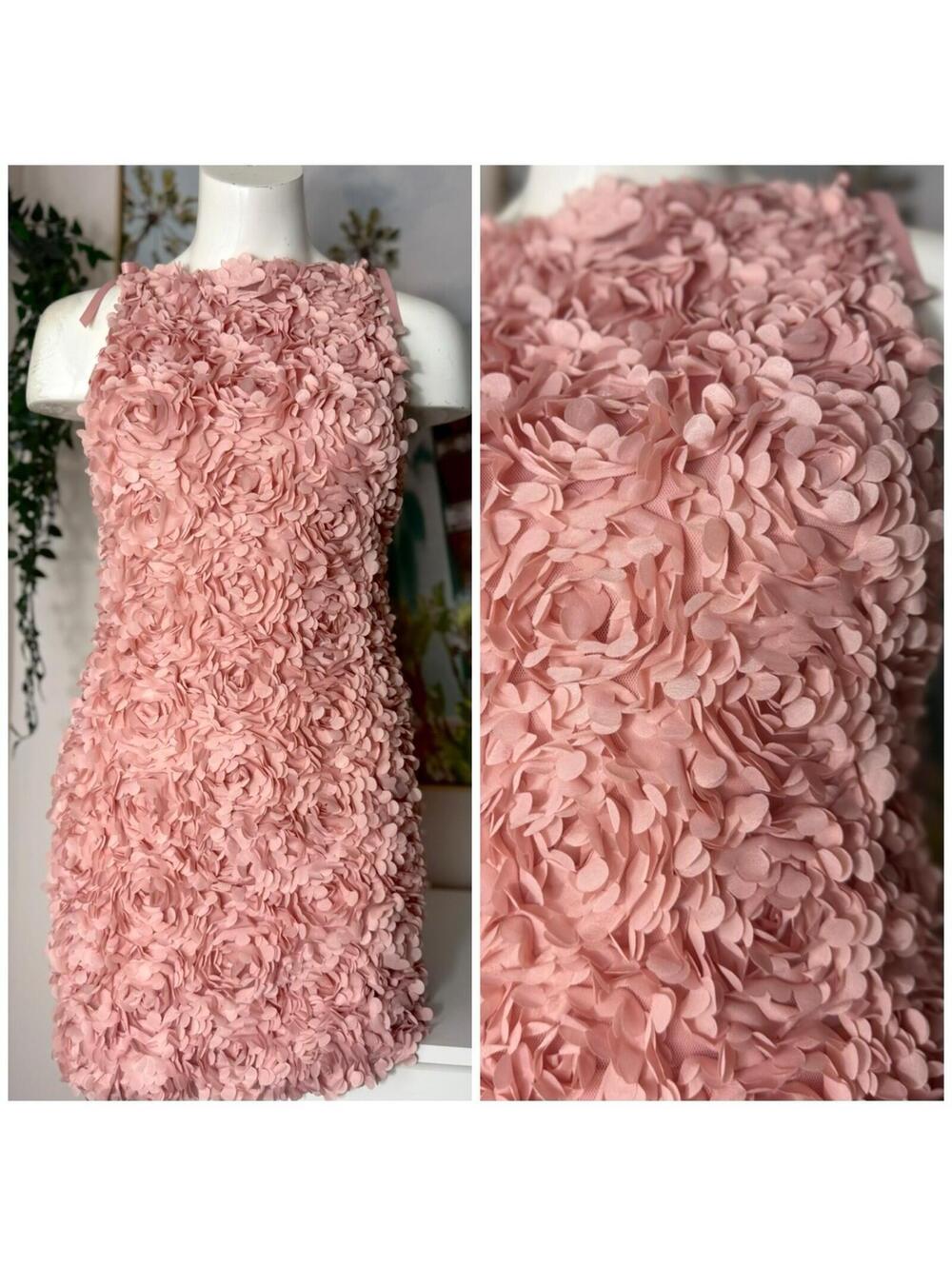 River Island Pink 3D Floral Mini Dress XS Petal Textured Bodycon Party